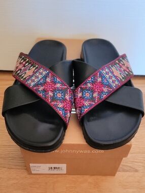 (JWB-53) Johnny Was Beatriz Sandal Size 40 9 Shoes Embroidery With Box